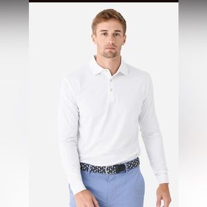 Peter Millar Long Sleeve Polo Crown Sport, White, Worn One Time Large Excellent